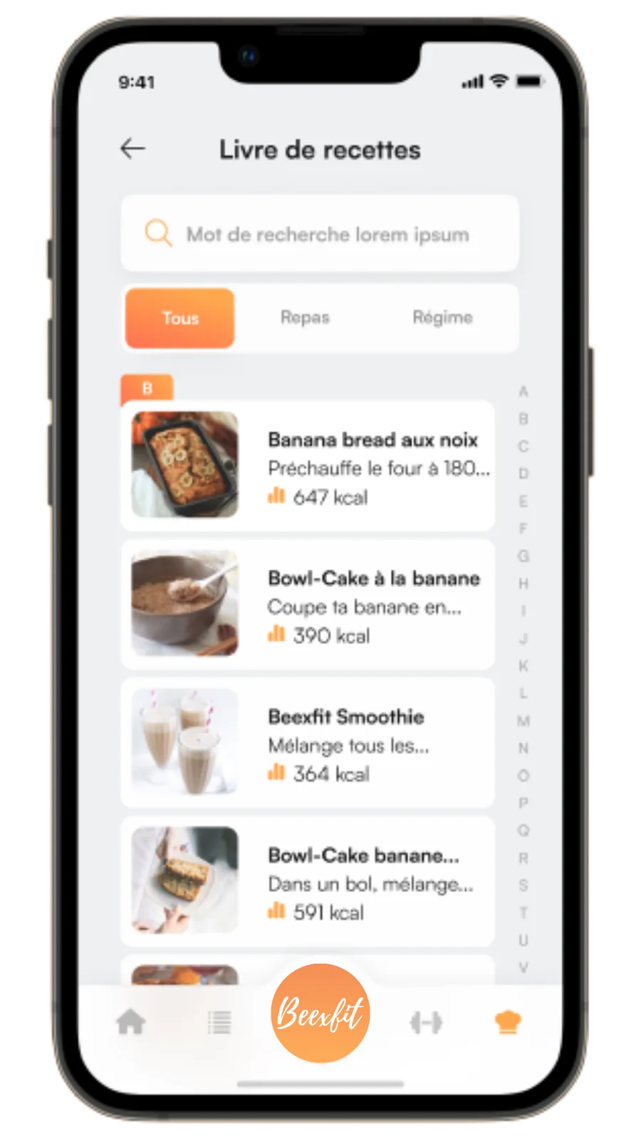 Recettes de l'app Beexfit